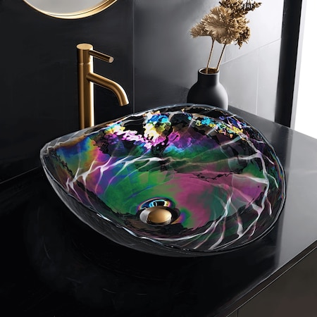 Ruvati 19 inch Murano Glass Art Vessel Seashell Decorative Pattern Bathroom Sink Cosmic Black RVB3048